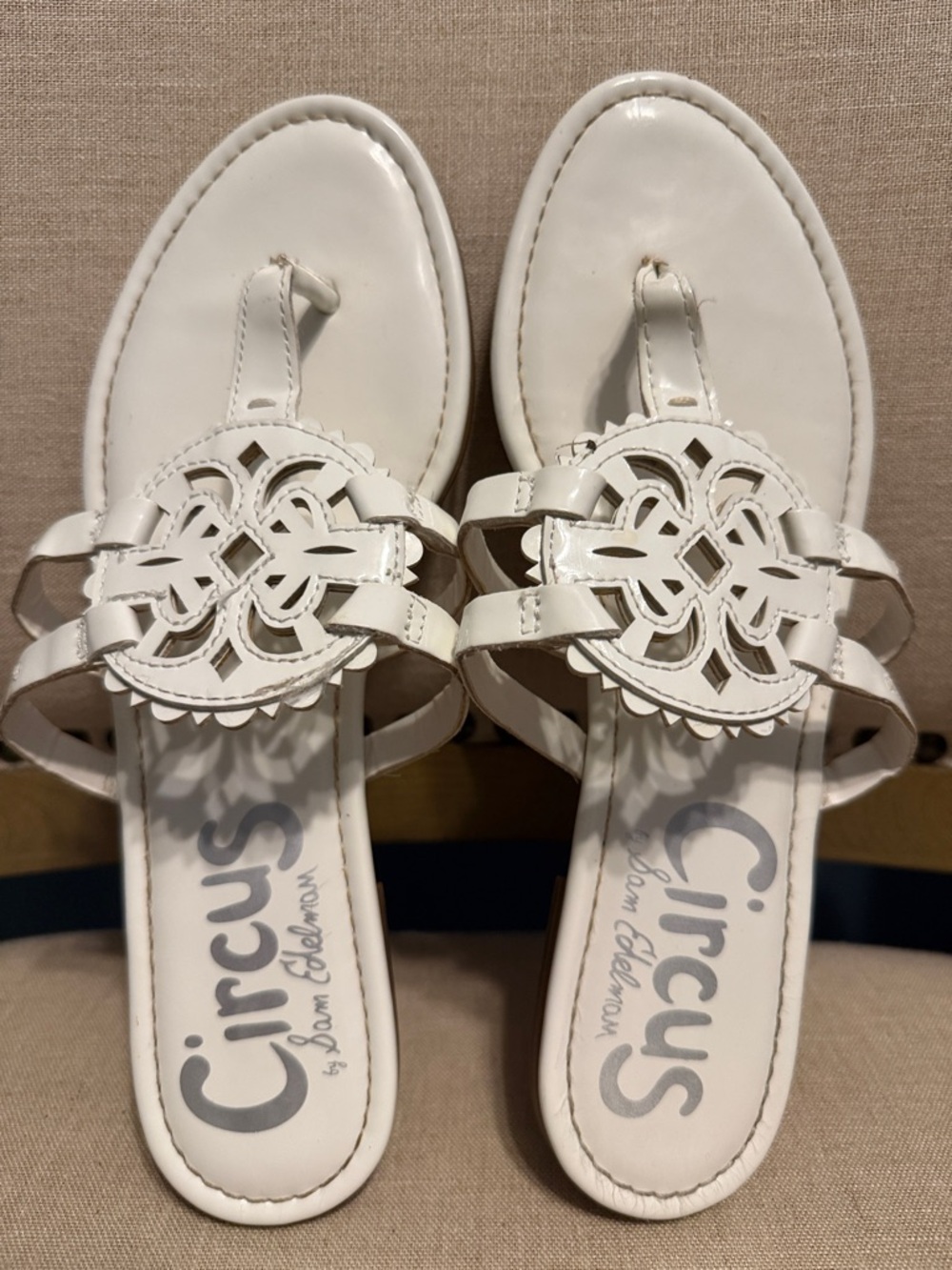 Circus by Sam Edelman White Laser-Cut Thong Sandals, Size 9M